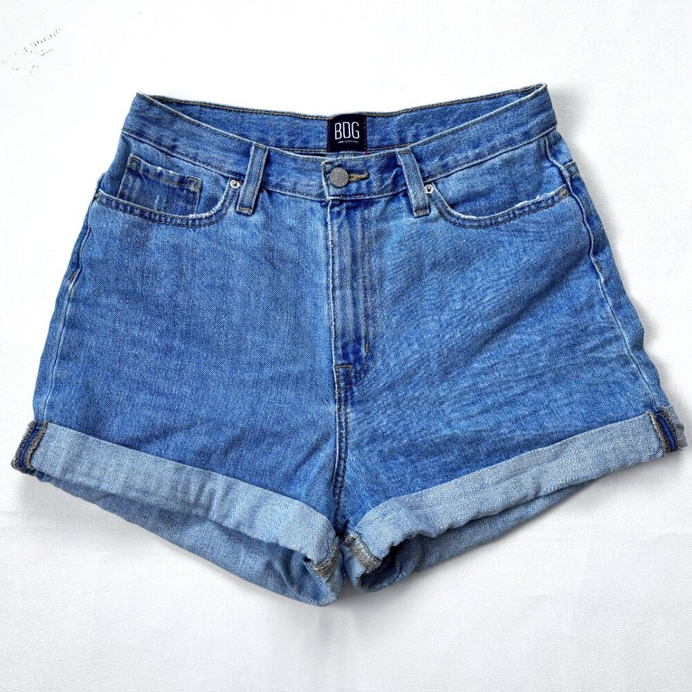 BDG Light Blue High-Rise Rolled Hem Denim Shorts